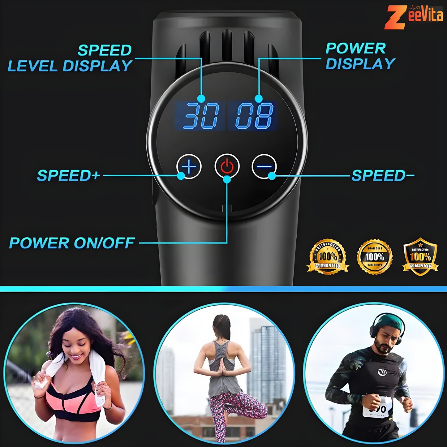 Powerful Massage Gun Deep Tissue with Case, 2025 LCD Portable Muscle Percussion Massager with 30 Speeds for Pain Relief, Handheld Massager with 6 Heads for Shoulder Back Body Neck Arm Legs Relaxatio
