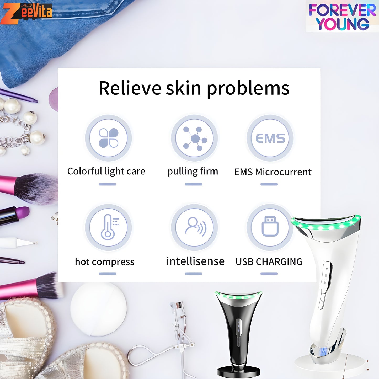 Premium LED 45°C Heat Face Massager Anti-Aging Skin Tightening Electric Neck Lift Machine EMS Microcurrent Face Toning Anti Wrinkle Skin Rejuvenation Sculpting Tool for Womens & Mens Beauty Care