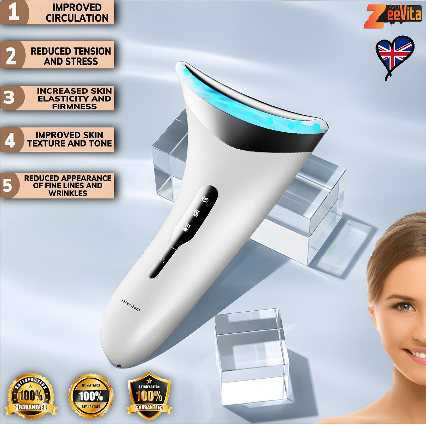 Premium LED 45°C Heat Face Massager Anti-Aging Skin Tightening Electric Neck Lift Machine EMS Microcurrent Face Toning Anti Wrinkle Skin Rejuvenation Sculpting Tool for Womens & Mens Beauty Care