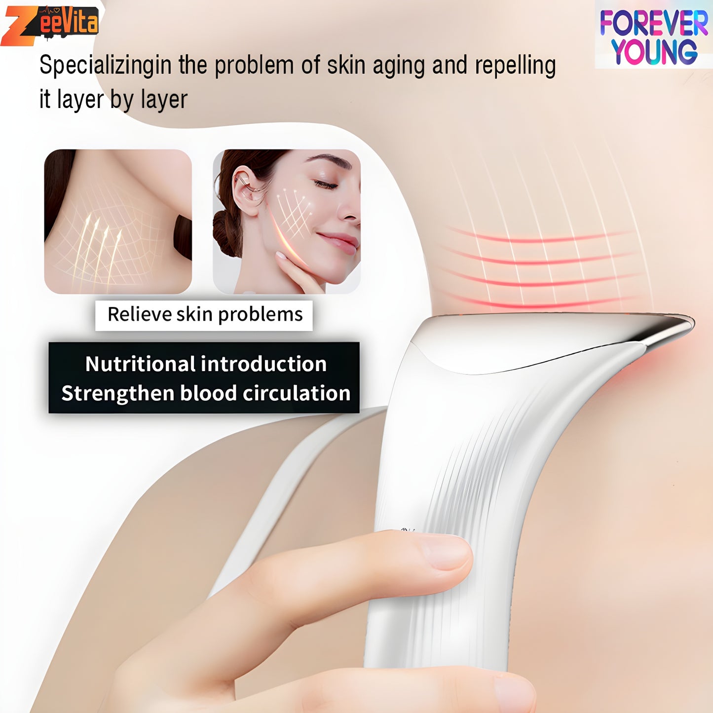 Premium LED 45°C Heat Face Massager Anti-Aging Skin Tightening Electric Neck Lift Machine EMS Microcurrent Face Toning Anti Wrinkle Skin Rejuvenation Sculpting Tool for Womens & Mens Beauty Care