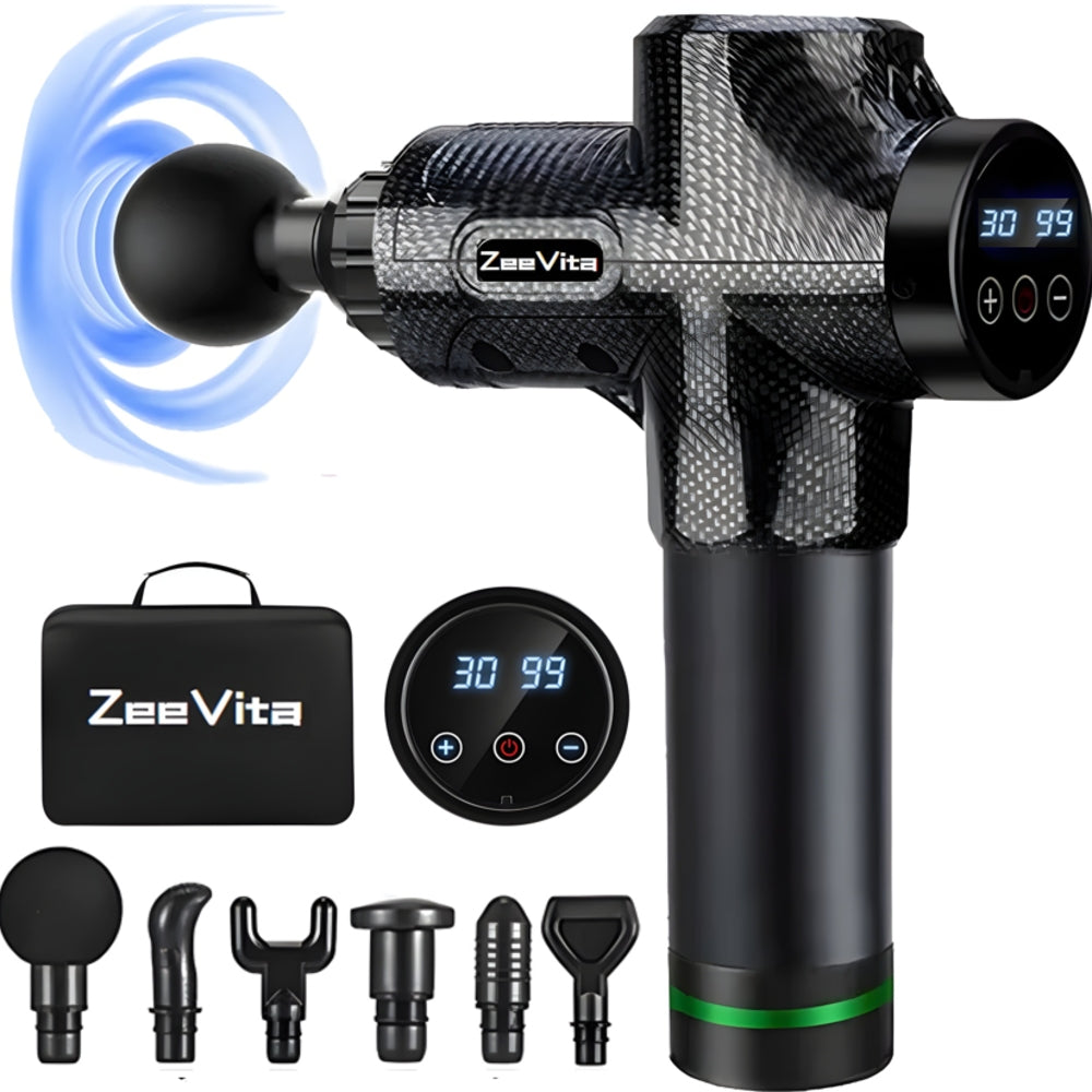 Powerful Massage Gun Deep Tissue with Case, 2025 LCD Portable Muscle Percussion Massager with 30 Speeds for Pain Relief, Handheld Massager with 6 Heads for Shoulder Back Body Neck Arm Legs Relaxatio