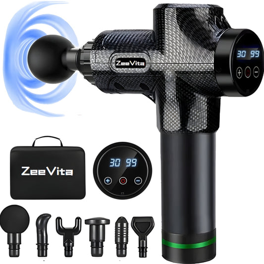 Powerful Massage Gun Deep Tissue with Case, 2025 LCD Portable Muscle Percussion Massager with 30 Speeds for Pain Relief, Handheld Massager with 6 Heads for Shoulder Back Body Neck Arm Legs Relaxatio