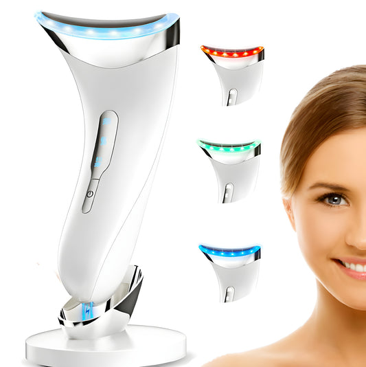 Premium LED 45°C Heat Face Massager Anti-Aging Skin Tightening Electric Neck Lift Machine EMS Microcurrent Face Toning Anti Wrinkle Skin Rejuvenation Sculpting Tool for Womens & Mens Beauty Care